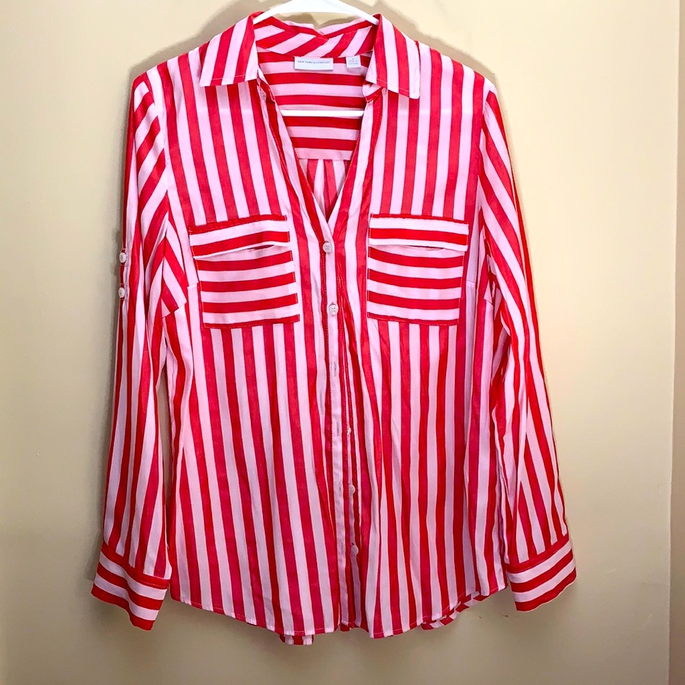 New York & Co striped button up